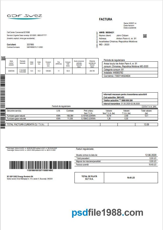 Moldova Gas Utility Bill